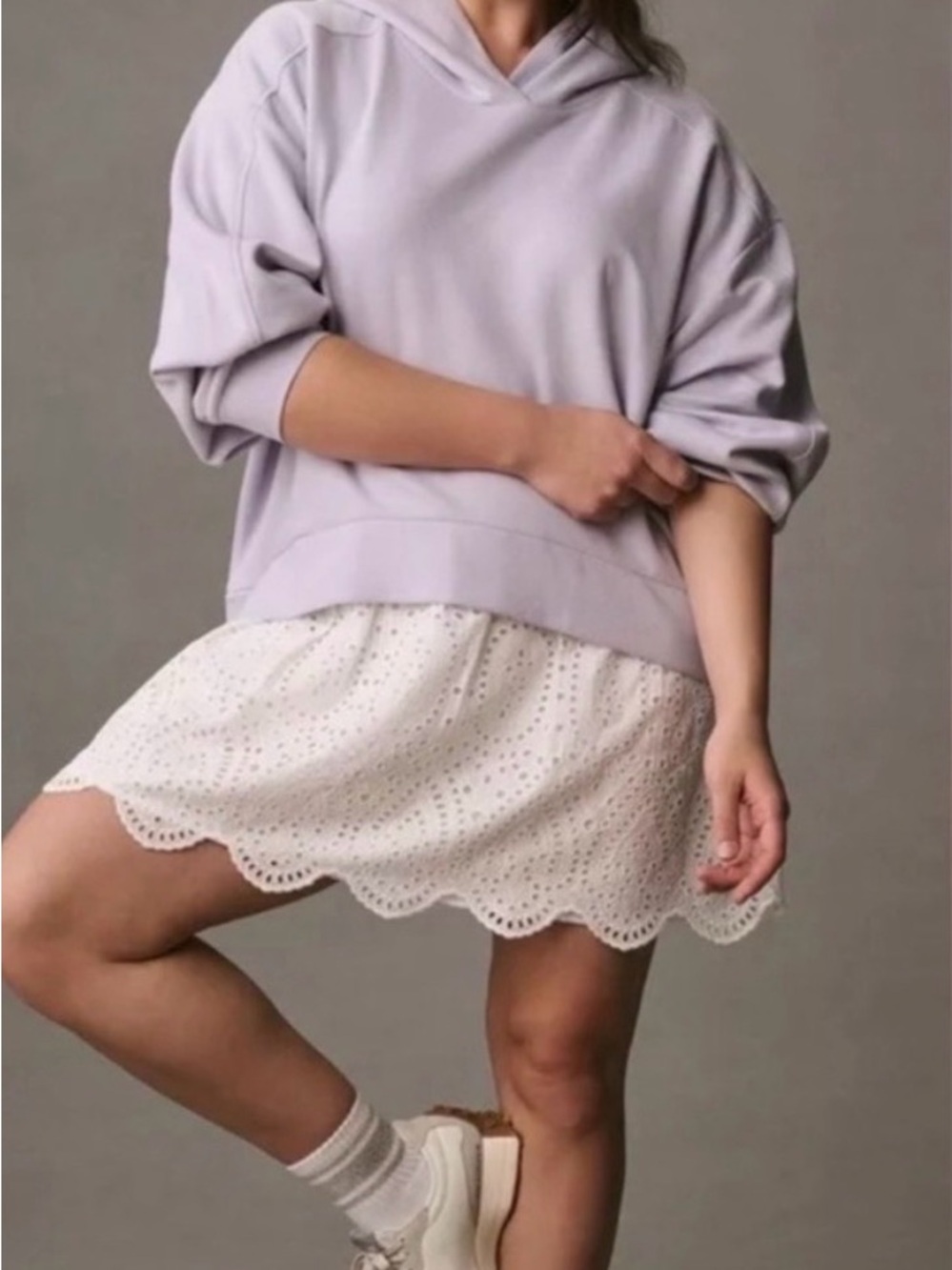 Anthropologie Pilcro Hooded Sweatshirt Twofer Mini Dress w/ Eyelet Hem | Size M